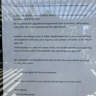 Temporarily closed pending construction permits