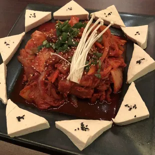 Pan fried kimchi w pork side of tofu