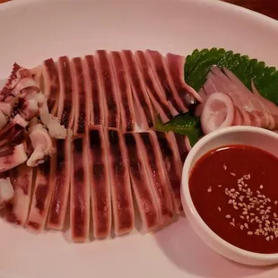 Boiled squid with spicy sauce, delish!