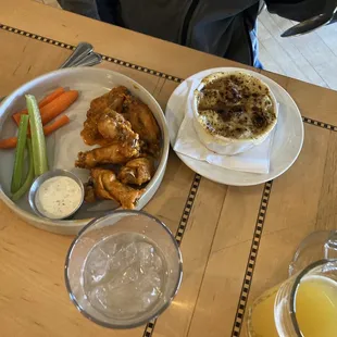 Chicken wings and soup