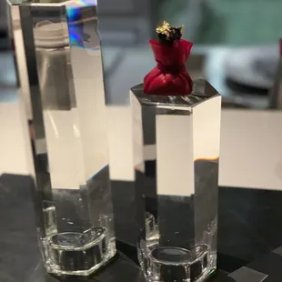 "Beggar's Purse" amuse bouche: caviar (a lot!), crème fraiche and Meyer lemon in edible "purse" topped with gold leaf.