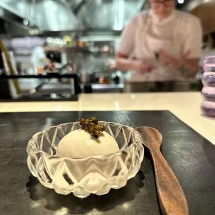 a bowl of ice cream and a spoon