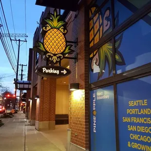 Outside the entrance of the pineapple bistro