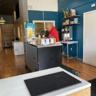 Behind the order counter