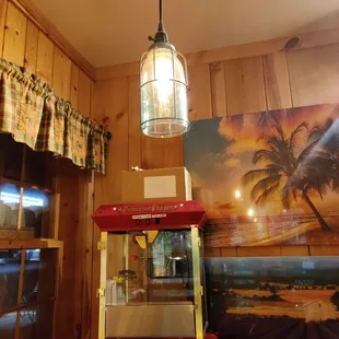 a popcorn machine in a restaurant