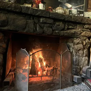 a fire in the fireplace