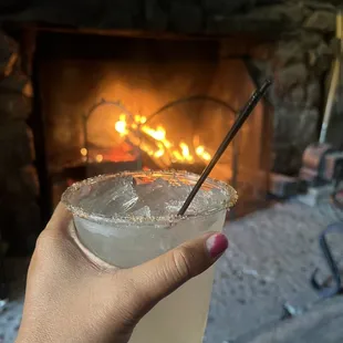A drink by the fire!