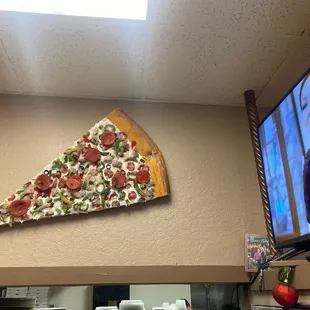 Foam pizza on wall