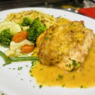 Crab meat stuffed salmon.  Yummy
