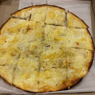 Large white pizza with cheese!
