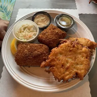 Cod fish fry with potato pancakes