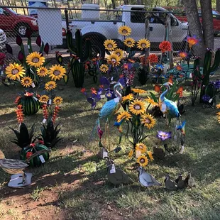 Metal flowers &amp; birds. These are gorgeous and no care needed!