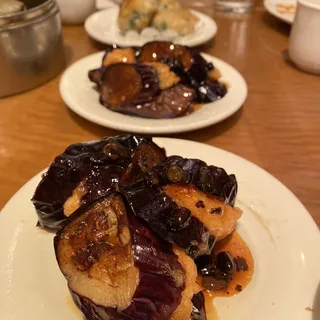 Pan Seared Shrimp Stuffed Pepper, Tofu and Eggplant