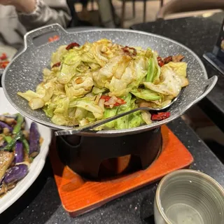 Shredded Cabbages with Sliced Pork in Flaming Pot