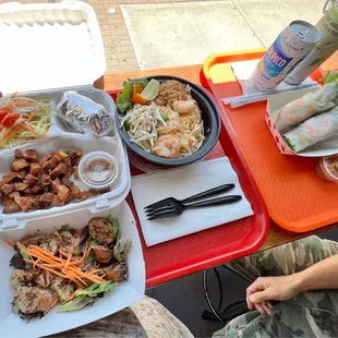 a tray of food on a picnic table