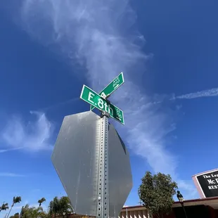 a stop sign and street signs