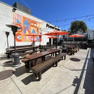 tables and umbrellas on a patio