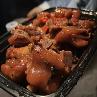 Pork knuckle to go spicy. Delicious