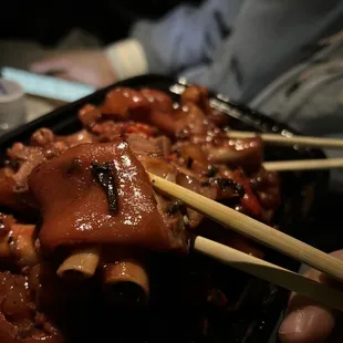 Pork knuckle to go spicy. Delicious