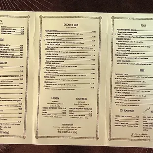 Take home menu, side two