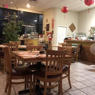 tables and chairs in a restaurant