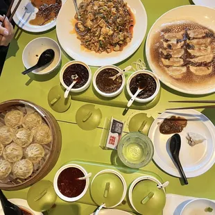 XLB soup dumplings, Mapo Tofu, Potstickers, Black Bean Noodle