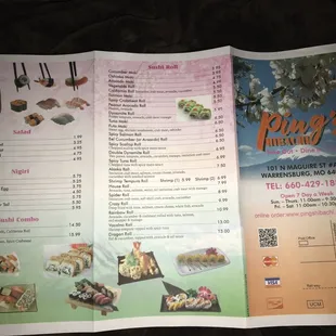 the menu of the restaurant