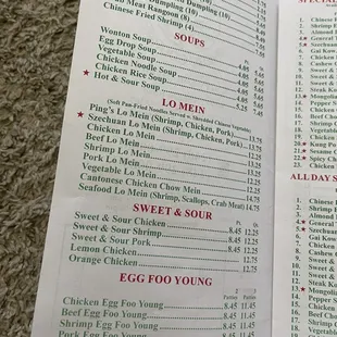 a menu for a chinese restaurant