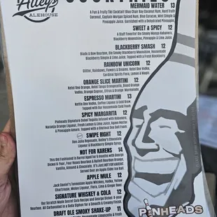 Alley's Menu