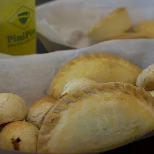 Empanadas, Empadas  (pot pies) and Pao de Queijo (cheese bread)