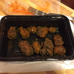A full order of "boneless buffalo wings".  They tasted even worse than they looked...