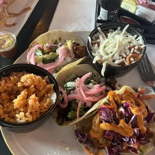 3 taco combo with rice and beans