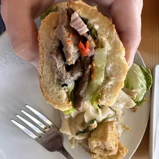 Cross-section of the Panang Curry Sandwich with Beef