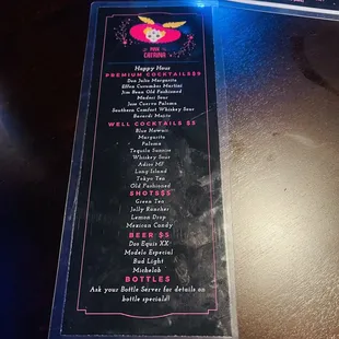 Drinks menu