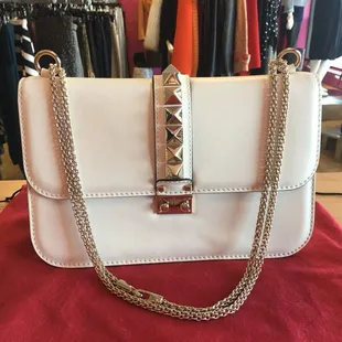 Valentino Lock Rockstud cream leather. Excellent pre owned condition. $999. Retail $2400.