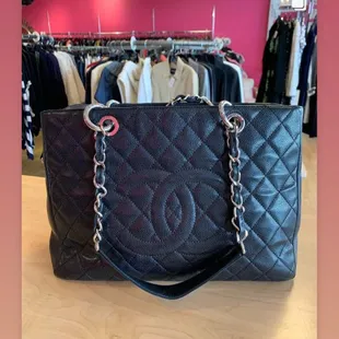 Chanel Grand Shopping Tote in black caviar leather. Very Good pre owned condition