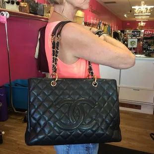 Chanel Grand Shopping Tote Black Caviar leather gold tone hardware. $2499.