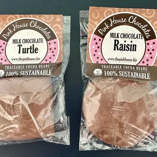 Milk-chocolate turtle and milk-chocolate raisins