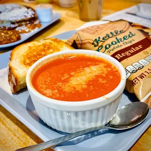 Soup and sandwich combo (grilled cheese sandwich and creamy tomato soup)