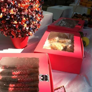 Chocolate Dipped pretzels, chocolate drizzled rice Krispy treats, chocolate covered Oreos, chocolate drizzled brownies!