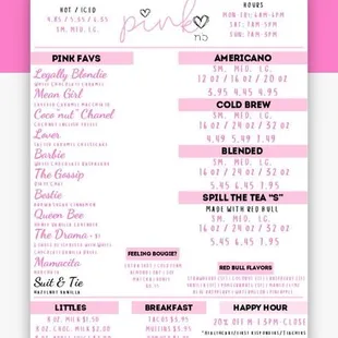 Menu from the website