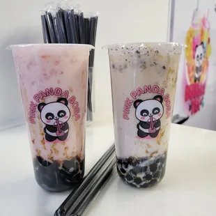 Strawberry milk tea and Oreo milk tea.