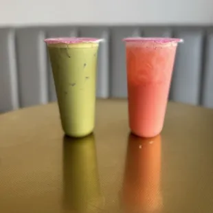 Uji Matcha Milk Tea and strawberry yogurt