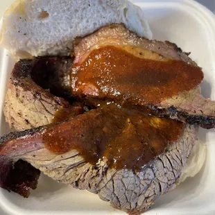 Smoked Beef Brisket Sandwich with BBQ &amp; Reaper sauce
