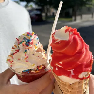 The Dolly with sprinkles and a cherry dipped vanilla waffle cone.