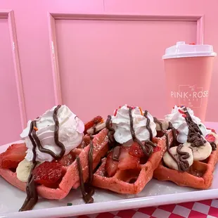 Looking for a delicious breakfast? Pink Waffles and delicious cookies!