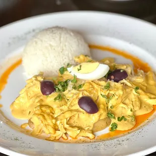 Aji de Gallina  Is creamy chicken and rice $19    3.5*