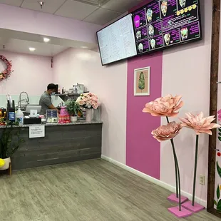 the front desk of a flower shop