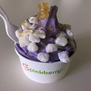 Small Ube Froyo with Mochi, Honeycomb, and Honey Drizzle