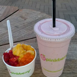 Strawberry Banana smoothie and Tropical Mango frozen yogurt